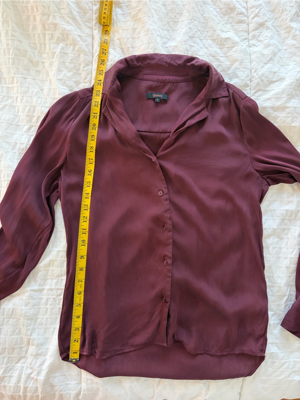 Quince Washable Stretch Silk Button-Down Shirt in Wine Red - Picture 4 of 5